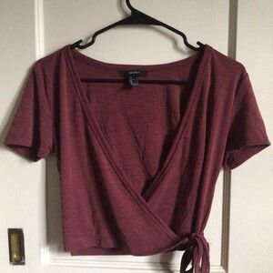 Forever 21 Burgundy Wrap Crop Top with Tie